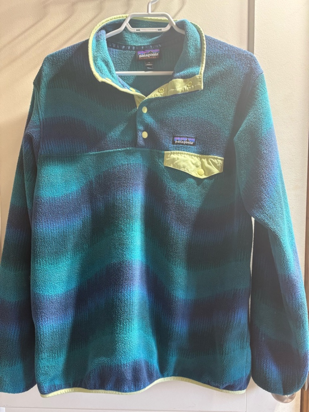 Patagonia women’s Teal, Navy & Yellow Snap‑Placket Fleece Pullover